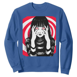 Horror Anime Manga Creepy Goth Japanese Girl Sweatshirt TS11 Royal Blue Print Your Wear