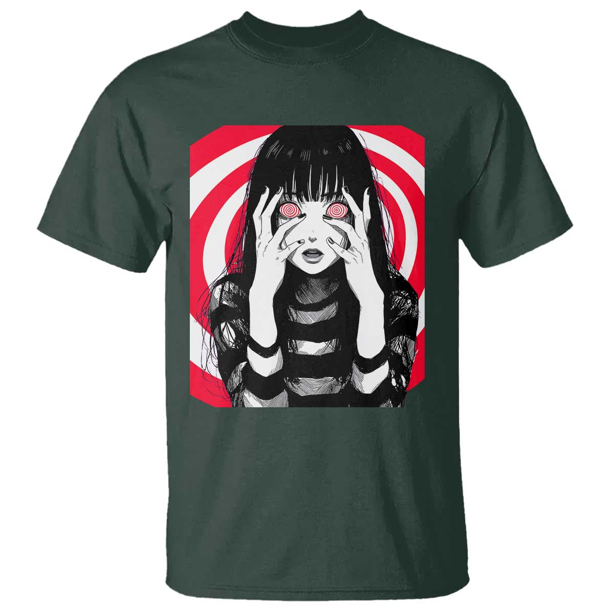 Horror Anime Manga Creepy Goth Japanese Girl T Shirt TS11 Dark Forest Green Print Your Wear