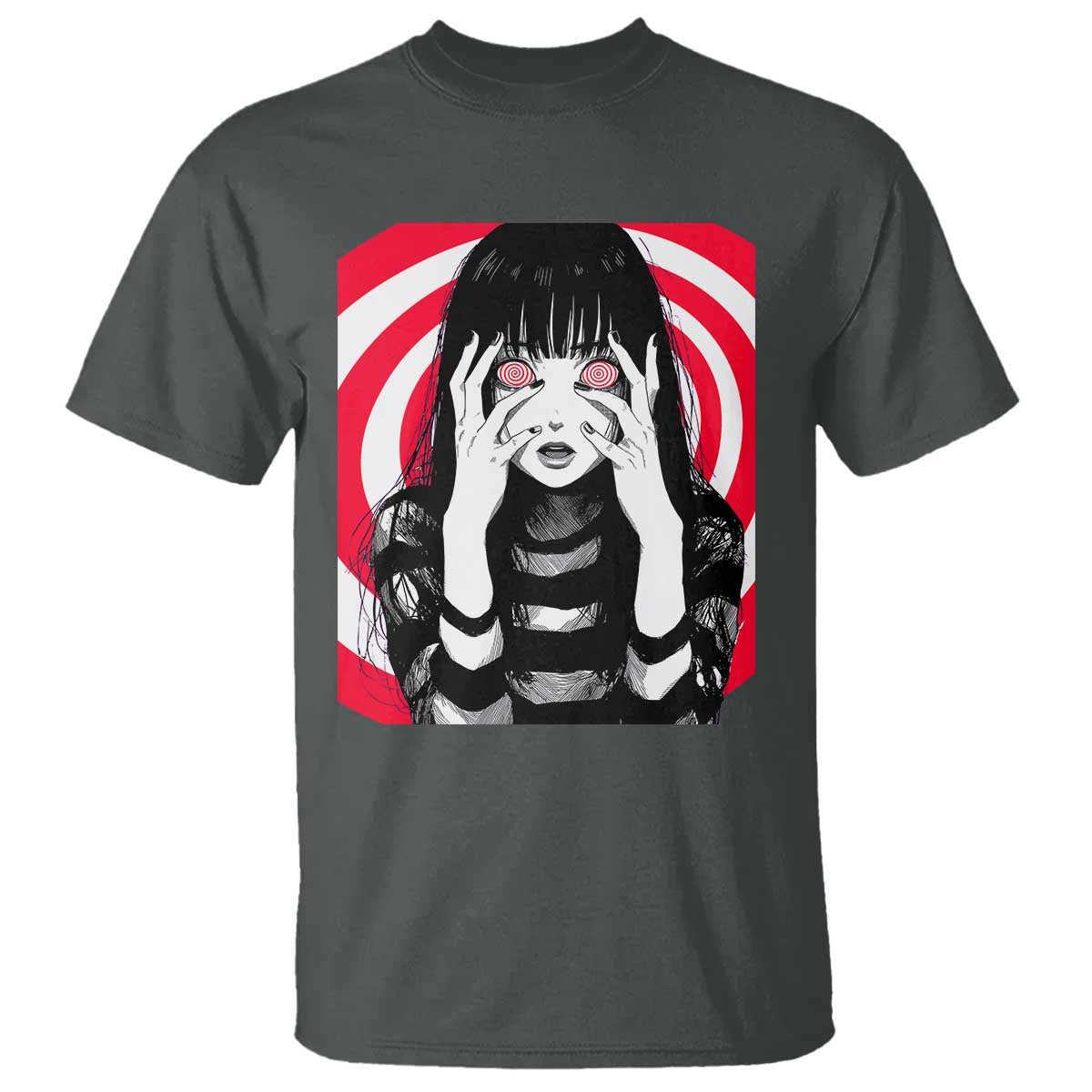 Horror Anime Manga Creepy Goth Japanese Girl T Shirt TS11 Dark Heather Print Your Wear