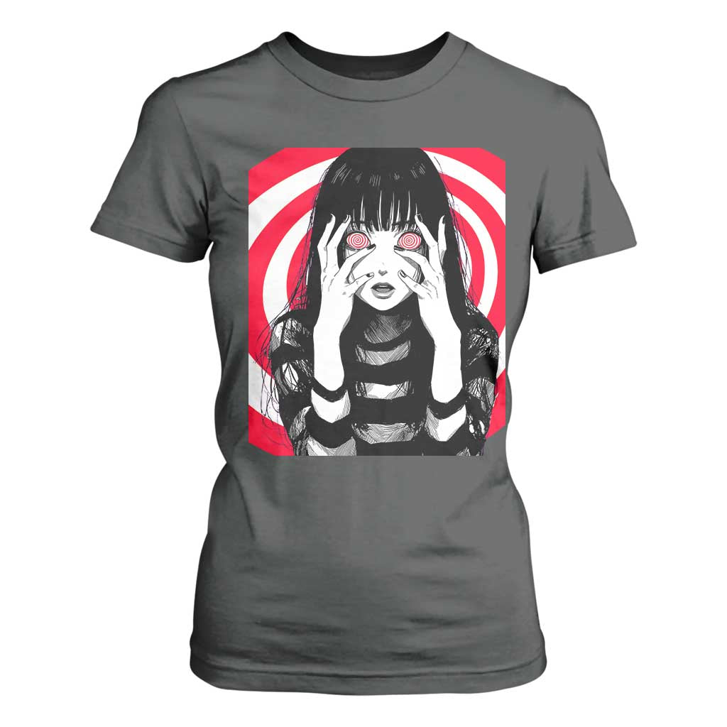 Horror Anime Manga Creepy Goth Japanese Girl T Shirt For Women TS11 Dark Heather Print Your Wear