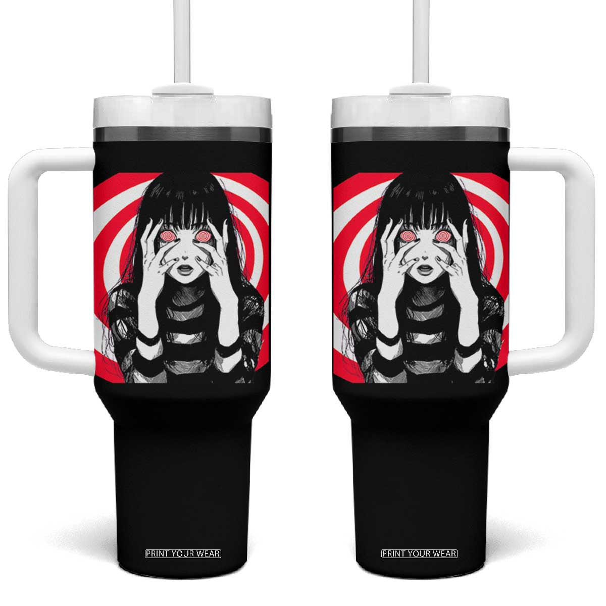 Horror Anime Manga Creepy Goth Japanese Girl Tumbler With Handle TS11 One Size: 40 oz Black Print Your Wear
