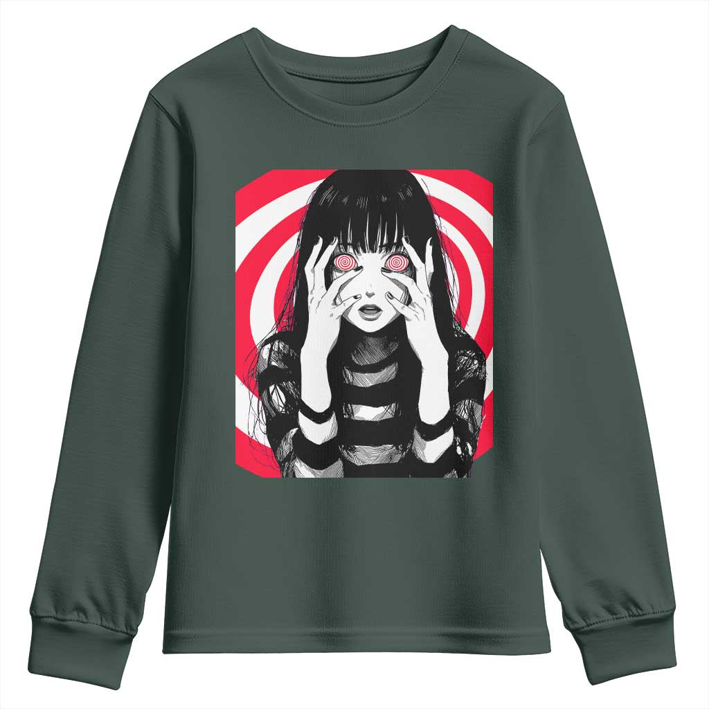 Horror Anime Manga Creepy Goth Japanese Girl Youth Sweatshirt TS11 Dark Forest Green Print Your Wear