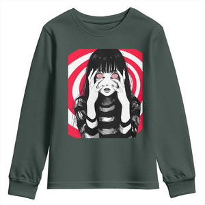 Horror Anime Manga Creepy Goth Japanese Girl Youth Sweatshirt TS11 Dark Forest Green Print Your Wear