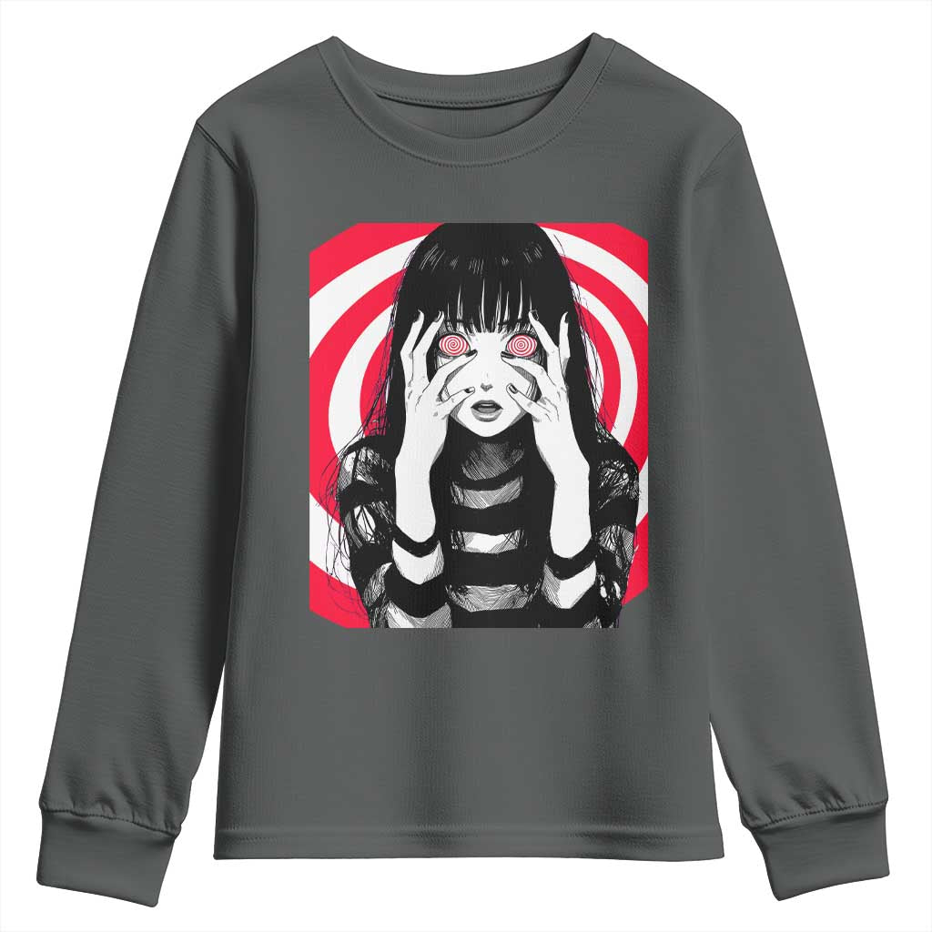 Horror Anime Manga Creepy Goth Japanese Girl Youth Sweatshirt TS11 Dark Heather Print Your Wear