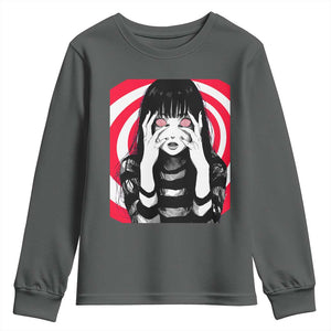 Horror Anime Manga Creepy Goth Japanese Girl Youth Sweatshirt TS11 Dark Heather Print Your Wear