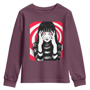 Horror Anime Manga Creepy Goth Japanese Girl Youth Sweatshirt TS11 Maroon Print Your Wear