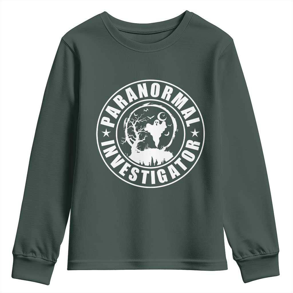 Paranormal Investigator Ghost Hunting Youth Sweatshirt EVP Halloween TS11 Dark Forest Green Print Your Wear