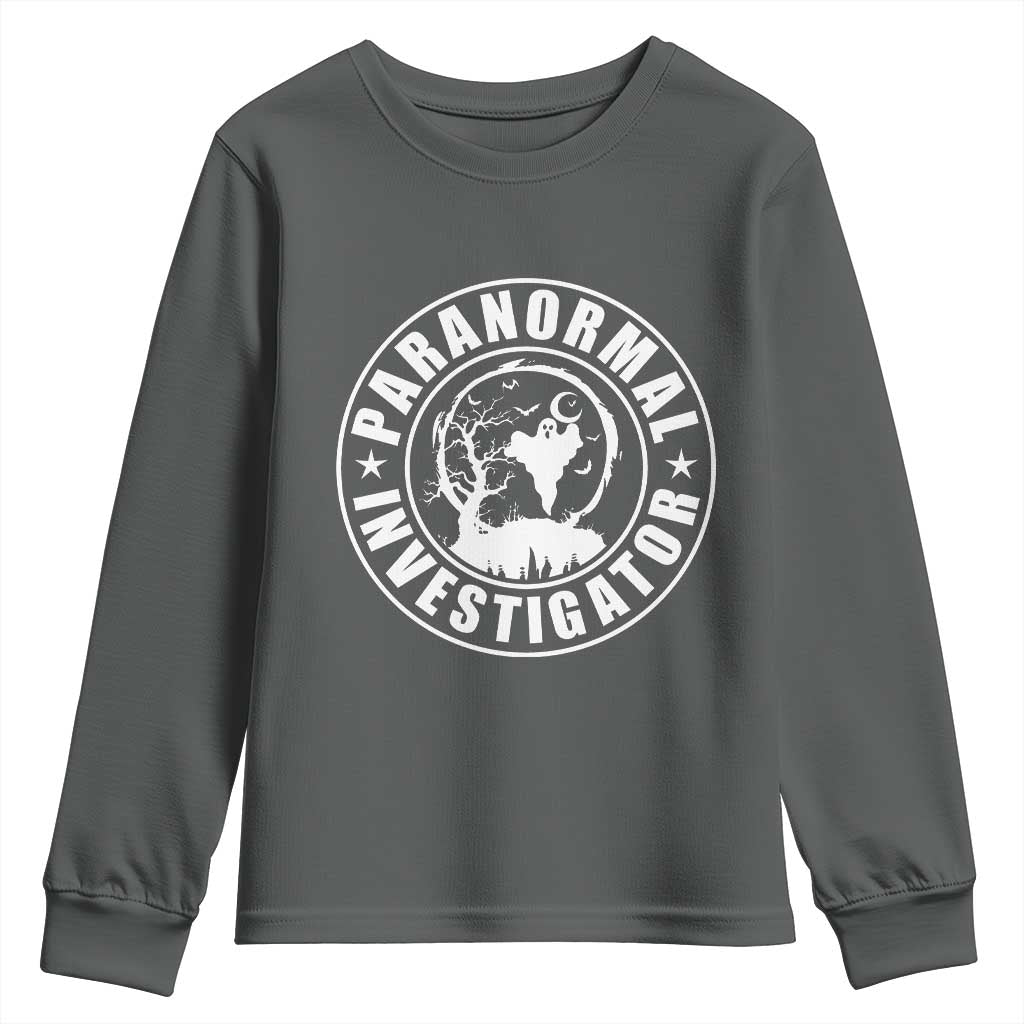 Paranormal Investigator Ghost Hunting Youth Sweatshirt EVP Halloween TS11 Dark Heather Print Your Wear
