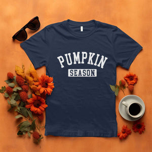 Pumpkin Season T Shirt Fall Harvest Season Thanksgiving TS11 Navy Print Your Wear