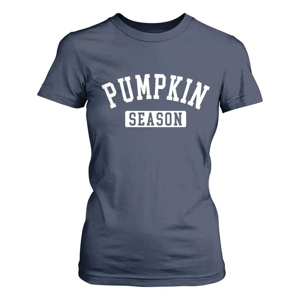 Pumpkin Season T Shirt For Women Fall Harvest Season Thanksgiving TS11 Navy Print Your Wear