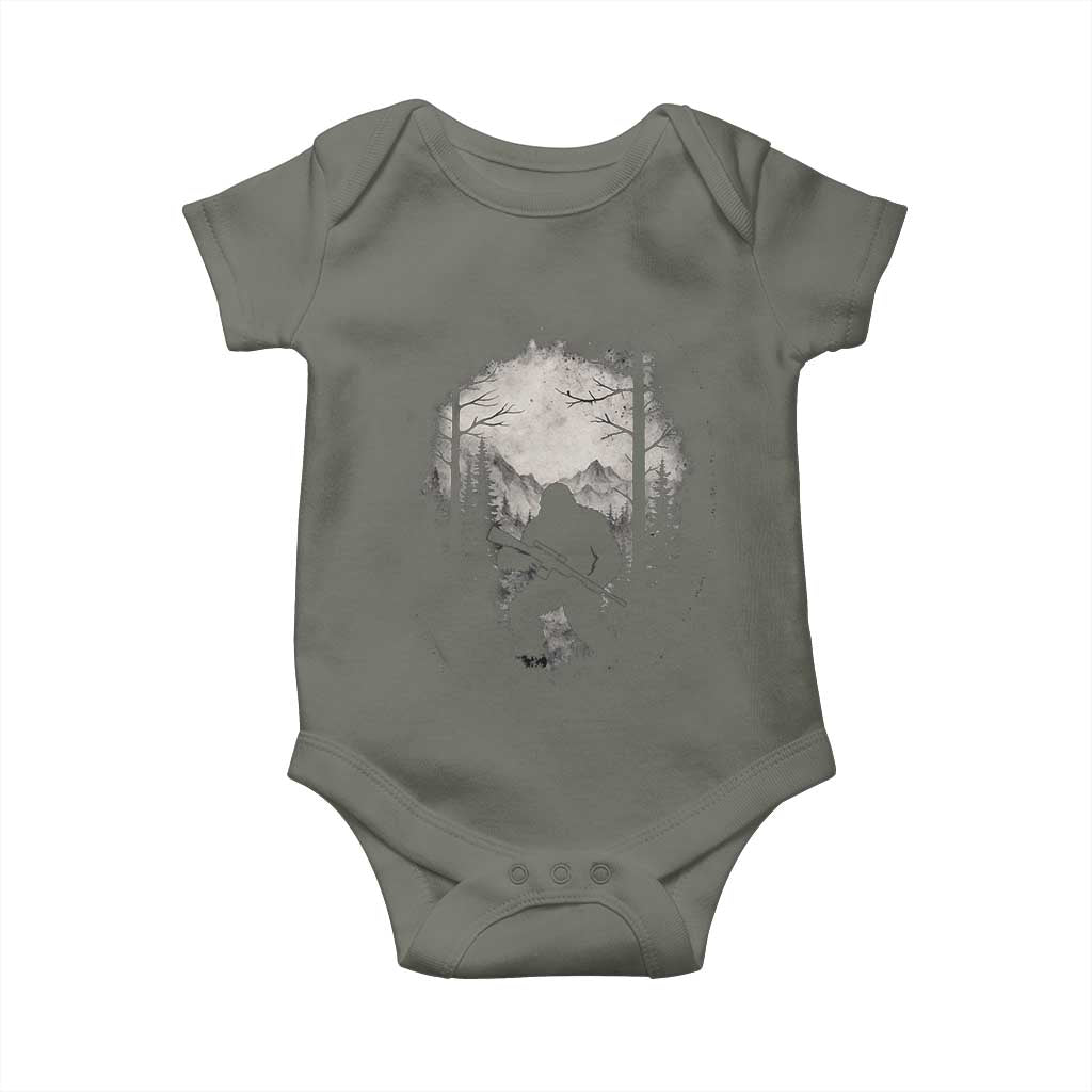 Funny Bigfoot Hunting Baby Onesie Sasquatch Wildlife Hunter Forest TS11 Military Green Print Your Wear