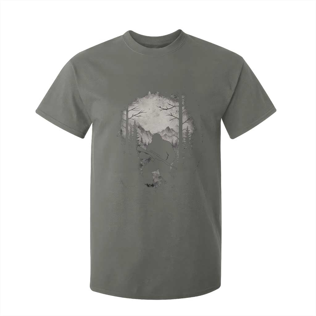 Funny Bigfoot Hunting T Shirt For Kid Sasquatch Wildlife Hunter Forest TS11 Military Green Print Your Wear
