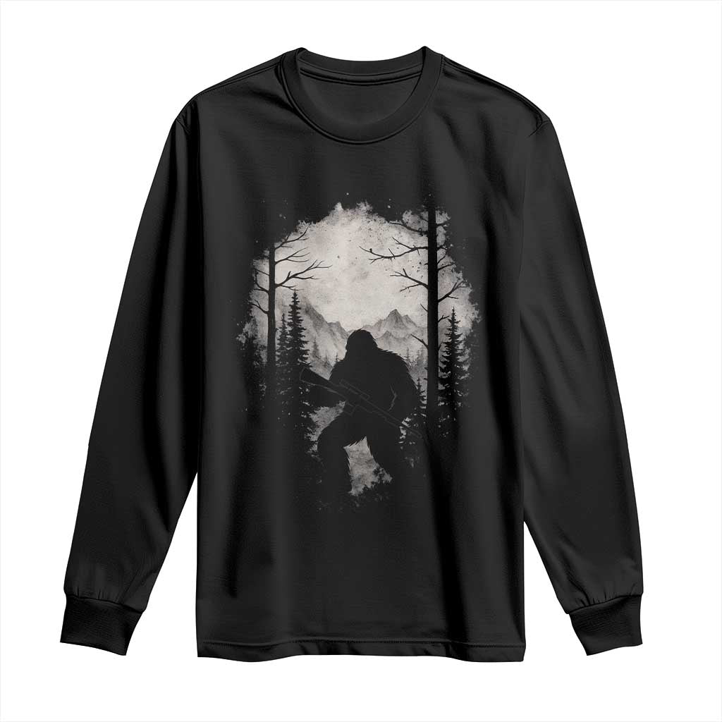 Funny Bigfoot Hunting Long Sleeve Shirt Sasquatch Wildlife Hunter Forest TS11 Black Print Your Wear