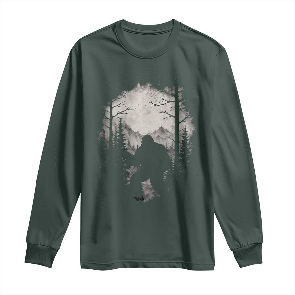 Funny Bigfoot Hunting Long Sleeve Shirt Sasquatch Wildlife Hunter Forest TS11 Dark Forest Green Print Your Wear