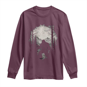 Funny Bigfoot Hunting Long Sleeve Shirt Sasquatch Wildlife Hunter Forest TS11 Maroon Print Your Wear