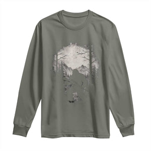 Funny Bigfoot Hunting Long Sleeve Shirt Sasquatch Wildlife Hunter Forest TS11 Military Green Print Your Wear