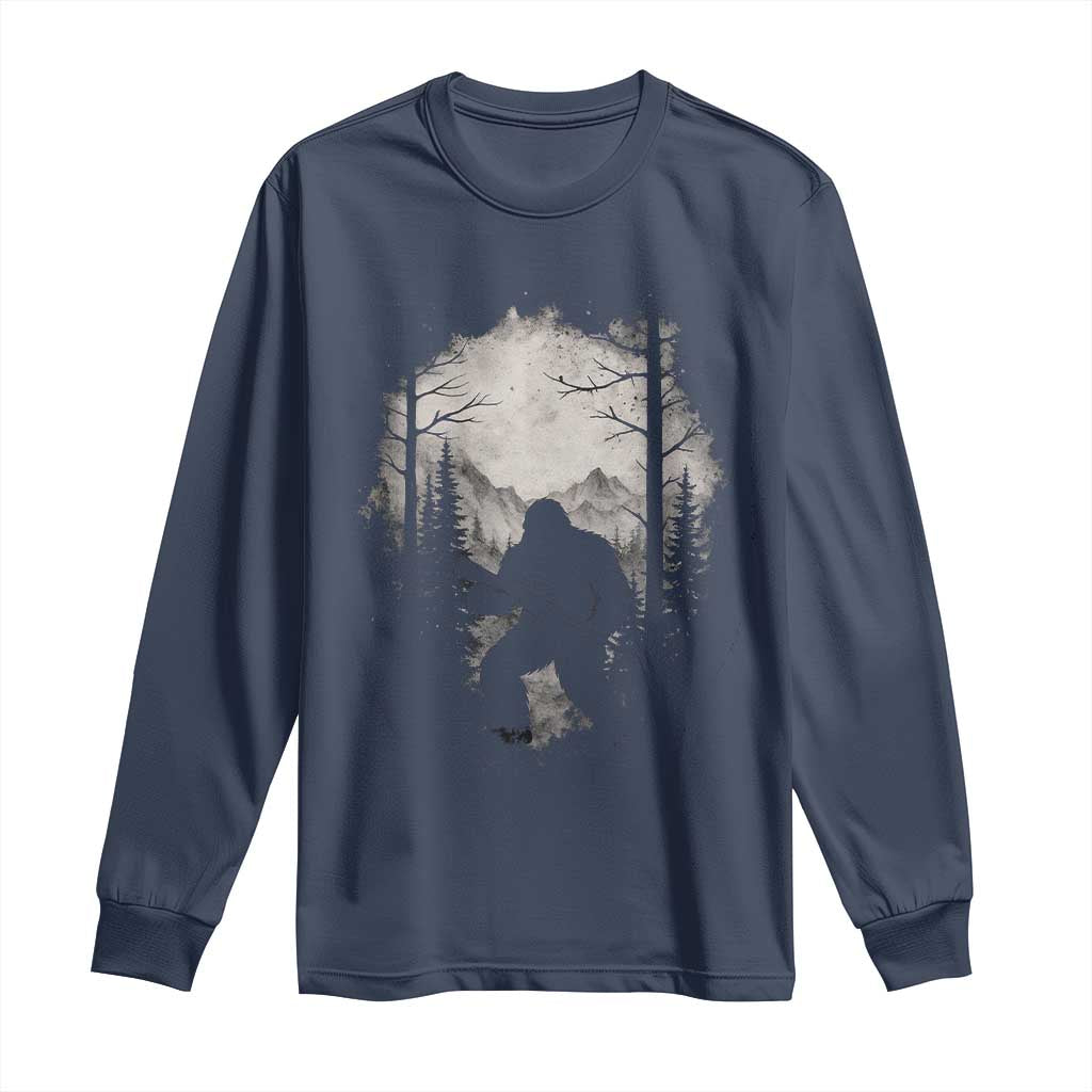 Funny Bigfoot Hunting Long Sleeve Shirt Sasquatch Wildlife Hunter Forest TS11 Navy Print Your Wear