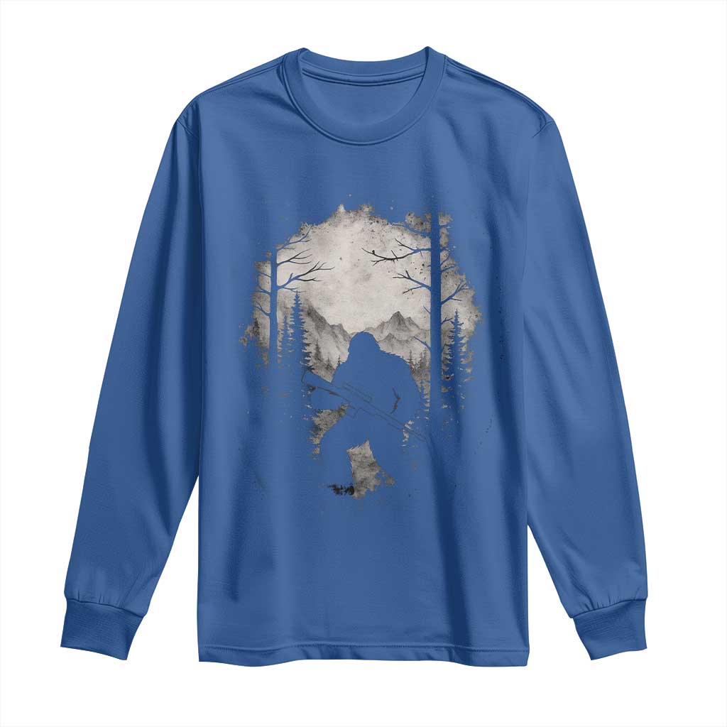 Funny Bigfoot Hunting Long Sleeve Shirt Sasquatch Wildlife Hunter Forest TS11 Royal Blue Print Your Wear