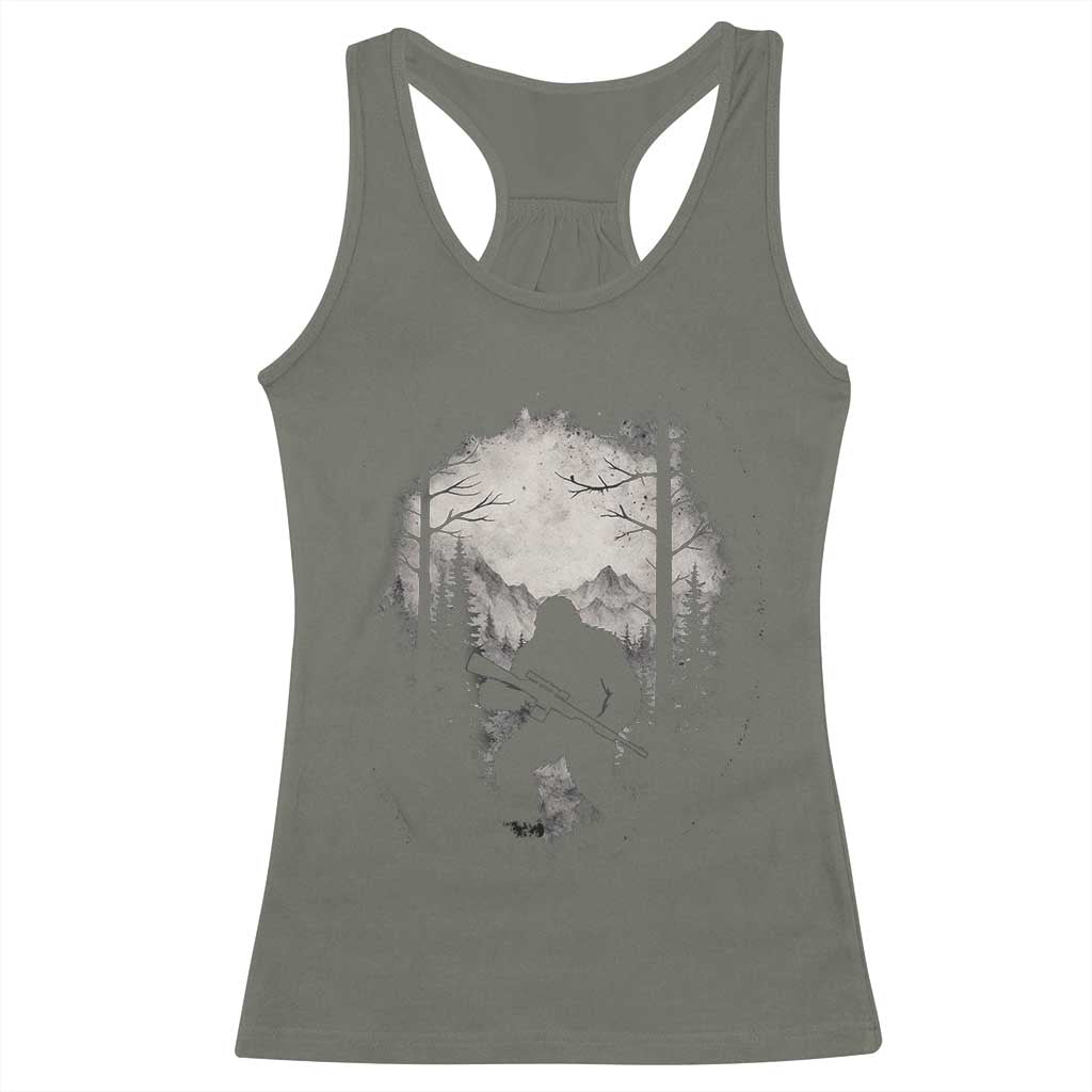 Funny Bigfoot Hunting Racerback Tank Top Sasquatch Wildlife Hunter Forest TS11 Military Green Print Your Wear