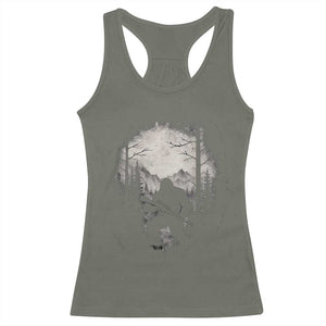 Funny Bigfoot Hunting Racerback Tank Top Sasquatch Wildlife Hunter Forest TS11 Military Green Print Your Wear