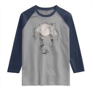 Funny Bigfoot Hunting Raglan Shirt Sasquatch Wildlife Hunter Forest TS11 Sport Gray Navy Print Your Wear