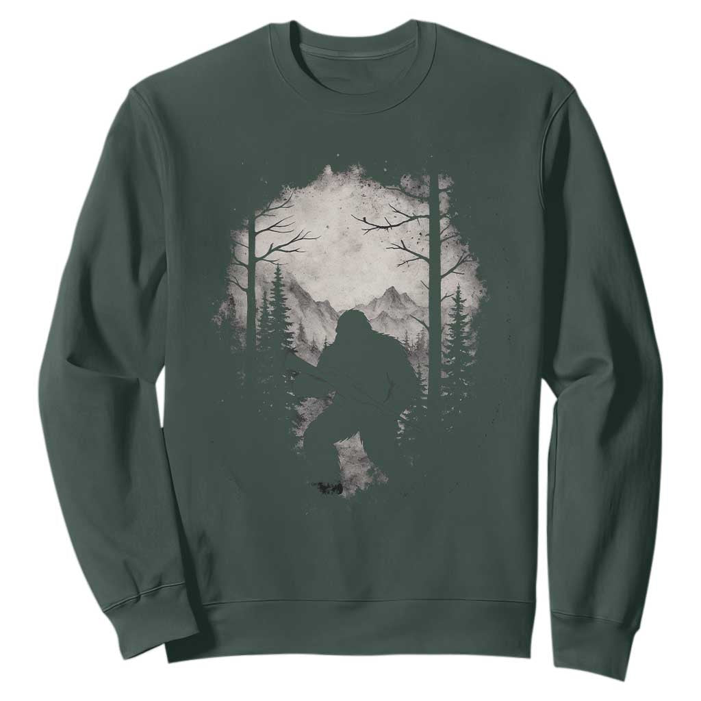 Funny Bigfoot Hunting Sweatshirt Sasquatch Wildlife Hunter Forest TS11 Dark Forest Green Print Your Wear