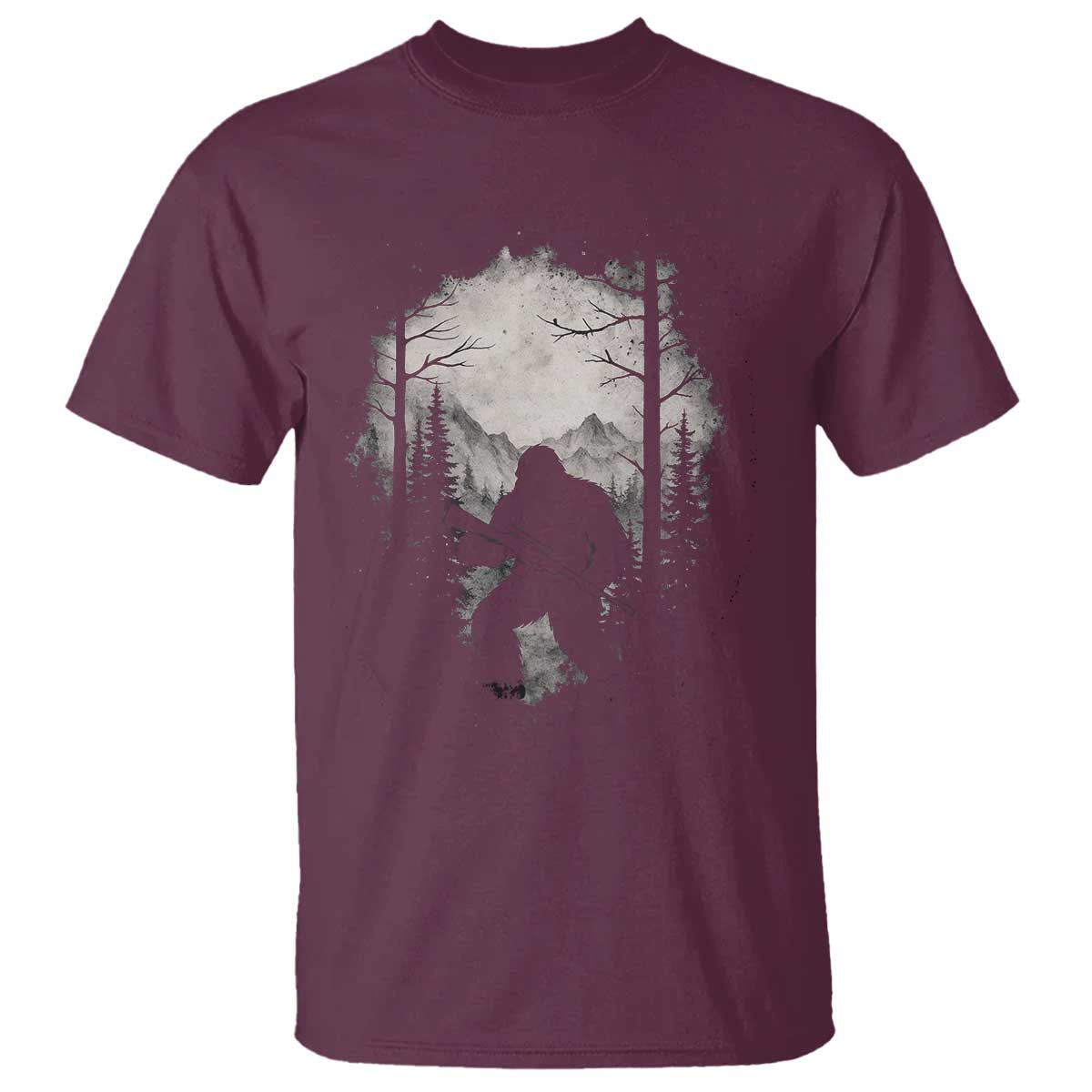 Funny Bigfoot Hunting T Shirt Sasquatch Wildlife Hunter Forest TS11 Maroon Print Your Wear
