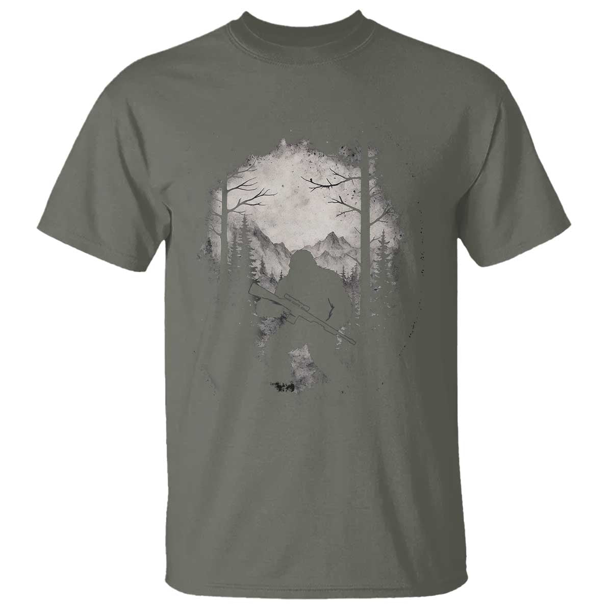 Funny Bigfoot Hunting T Shirt Sasquatch Wildlife Hunter Forest TS11 Military Green Print Your Wear