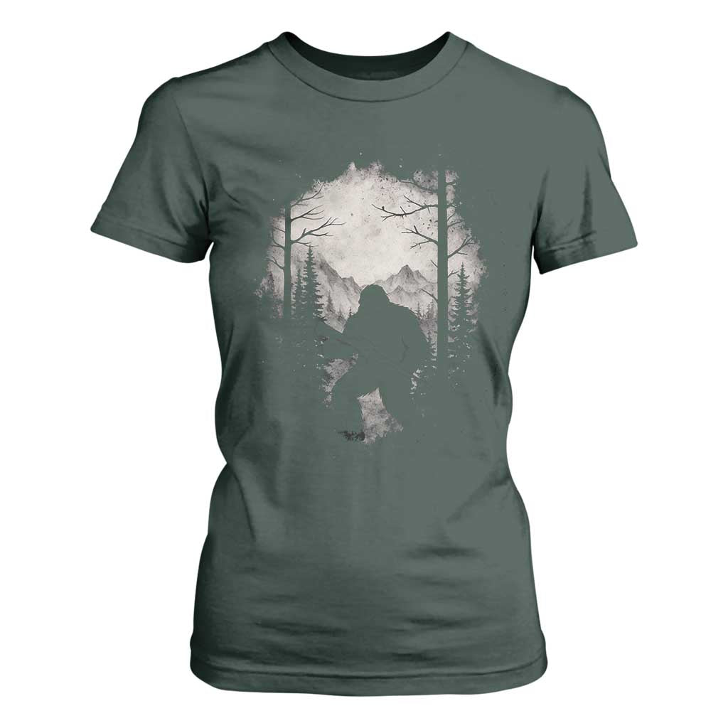 Funny Bigfoot Hunting T Shirt For Women Sasquatch Wildlife Hunter Forest TS11 Dark Forest Green Print Your Wear