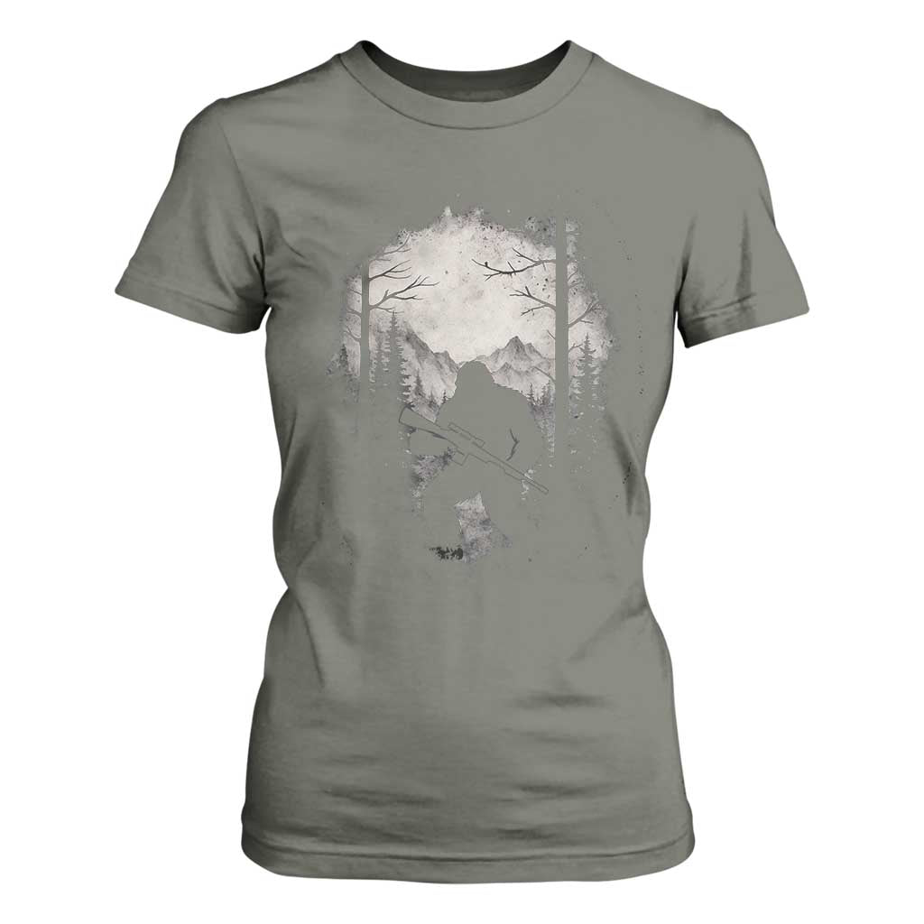 Funny Bigfoot Hunting T Shirt For Women Sasquatch Wildlife Hunter Forest TS11 Military Green Print Your Wear