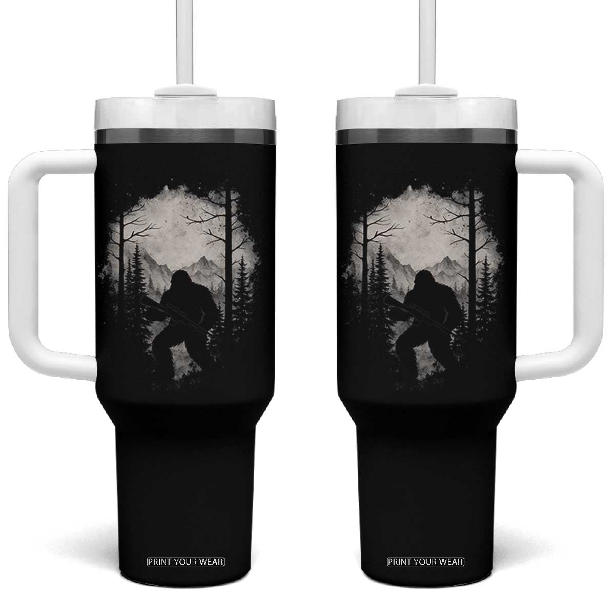 Funny Bigfoot Hunting Tumbler With Handle Sasquatch Wildlife Hunter Forest TS11 One Size: 40 oz Black Print Your Wear