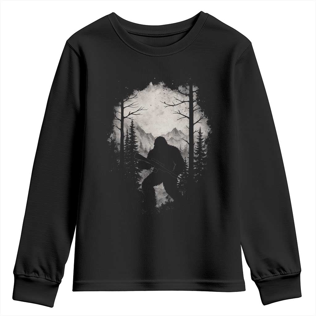 Funny Bigfoot Hunting Youth Sweatshirt Sasquatch Wildlife Hunter Forest TS11 Black Print Your Wear