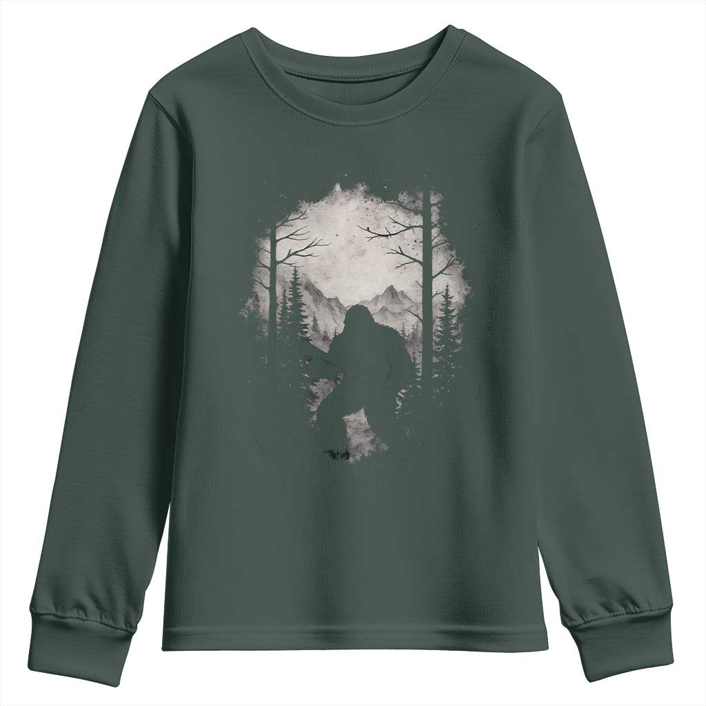 Funny Bigfoot Hunting Youth Sweatshirt Sasquatch Wildlife Hunter Forest TS11 Dark Forest Green Print Your Wear