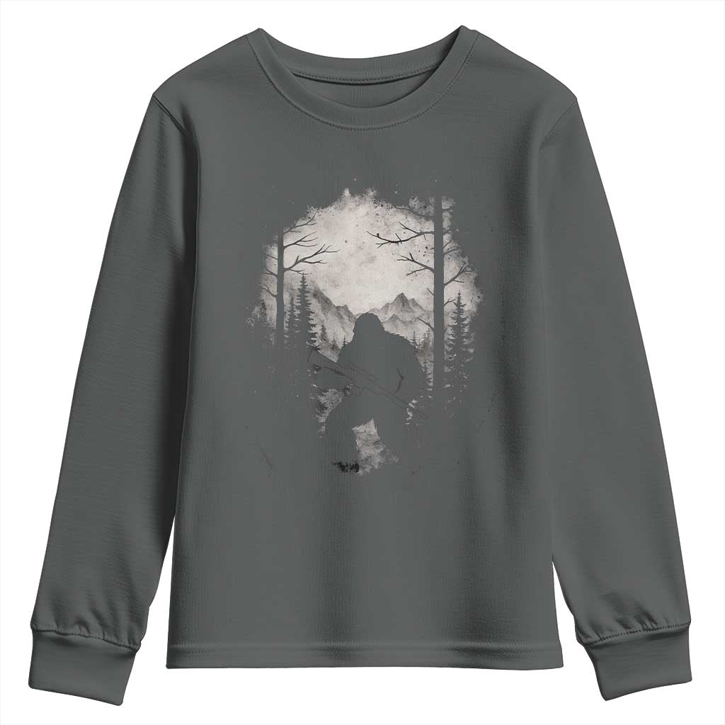 Funny Bigfoot Hunting Youth Sweatshirt Sasquatch Wildlife Hunter Forest TS11 Dark Heather Print Your Wear