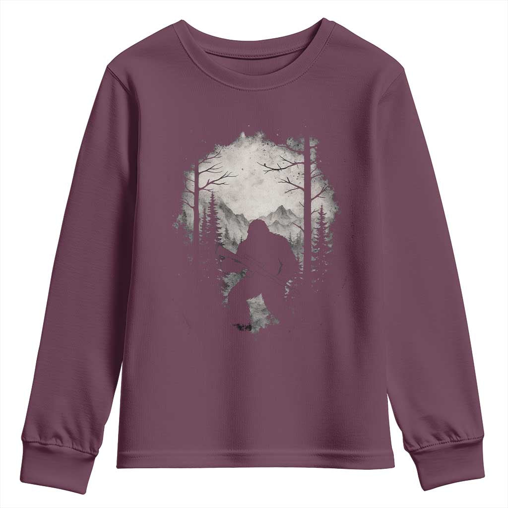 Funny Bigfoot Hunting Youth Sweatshirt Sasquatch Wildlife Hunter Forest TS11 Maroon Print Your Wear
