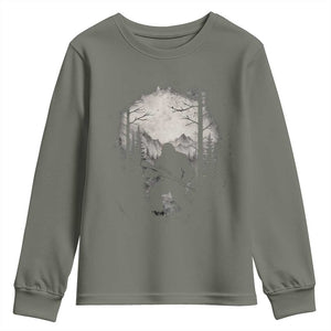 Funny Bigfoot Hunting Youth Sweatshirt Sasquatch Wildlife Hunter Forest TS11 Military Green Print Your Wear