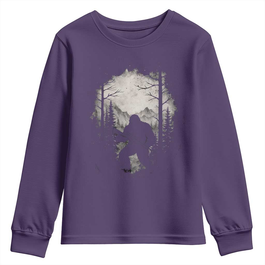Funny Bigfoot Hunting Youth Sweatshirt Sasquatch Wildlife Hunter Forest TS11 Purple Print Your Wear