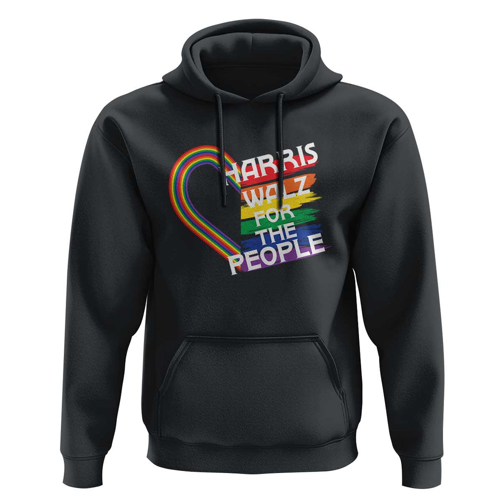 Kamala Walz Supporter Hoodie Harris Walz For The People Rainbow LGBT Flag Heart TS11 Black Print Your Wear