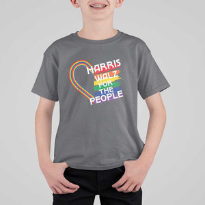 Kamala Walz Supporter T Shirt For Kid Harris Walz For The People Rainbow LGBT Flag Heart TS11 Charcoal Print Your Wear