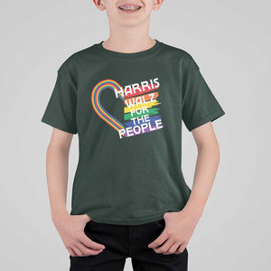 Kamala Walz Supporter T Shirt For Kid Harris Walz For The People Rainbow LGBT Flag Heart TS11 Dark Forest Green Print Your Wear