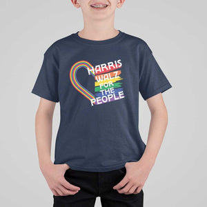 Kamala Walz Supporter T Shirt For Kid Harris Walz For The People Rainbow LGBT Flag Heart TS11 Navy Print Your Wear