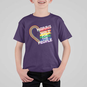 Kamala Walz Supporter T Shirt For Kid Harris Walz For The People Rainbow LGBT Flag Heart TS11 Purple Print Your Wear
