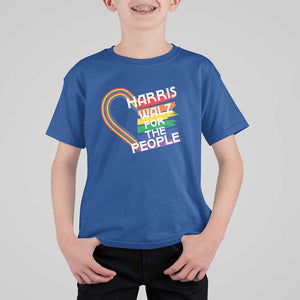 Kamala Walz Supporter T Shirt For Kid Harris Walz For The People Rainbow LGBT Flag Heart TS11 Royal Blue Print Your Wear