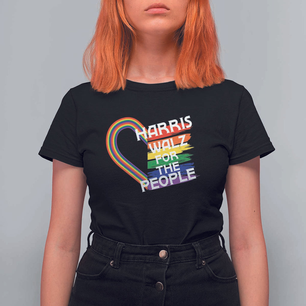 Kamala Walz Supporter T Shirt For Women Harris Walz For The People Rainbow LGBT Flag Heart TS11 Black Print Your Wear
