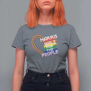 Kamala Walz Supporter T Shirt For Women Harris Walz For The People Rainbow LGBT Flag Heart TS11 Charcoal Print Your Wear