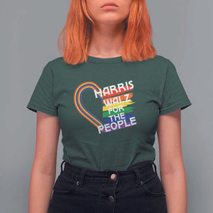 Kamala Walz Supporter T Shirt For Women Harris Walz For The People Rainbow LGBT Flag Heart TS11 Dark Forest Green Print Your Wear