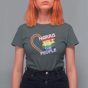 Kamala Walz Supporter T Shirt For Women Harris Walz For The People Rainbow LGBT Flag Heart TS11 Dark Heather Print Your Wear
