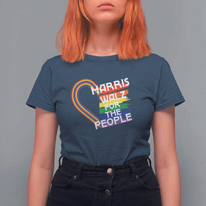 Kamala Walz Supporter T Shirt For Women Harris Walz For The People Rainbow LGBT Flag Heart TS11 Navy Print Your Wear