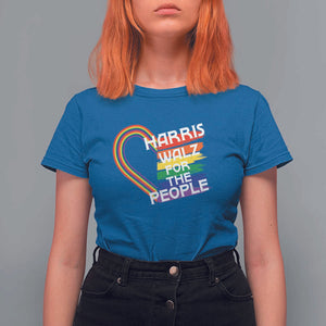 Kamala Walz Supporter T Shirt For Women Harris Walz For The People Rainbow LGBT Flag Heart TS11 Royal Blue Print Your Wear
