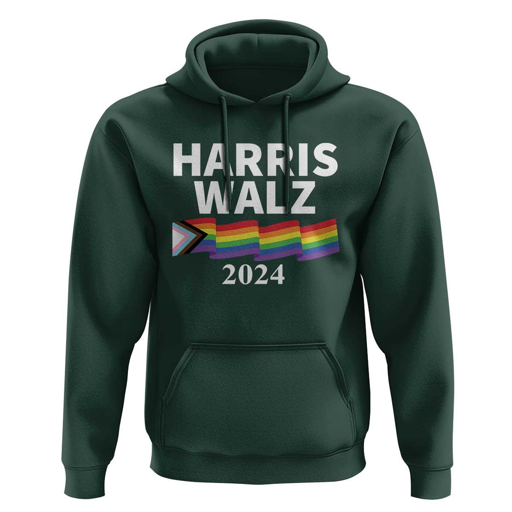 Harris Walz Hoodie LGBT Rainbow Flag Presidential Election 2024 TS11 Dark Forest Green Print Your Wear